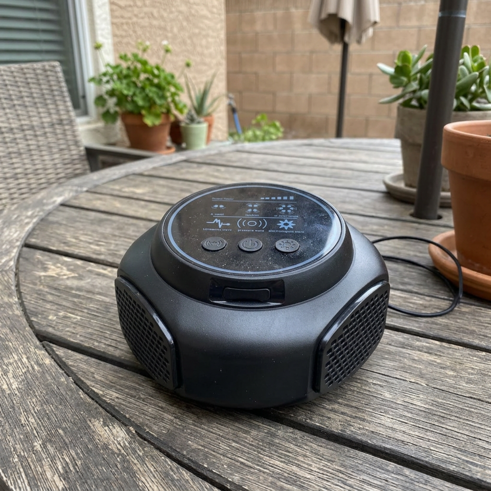 Outdoor patio with device